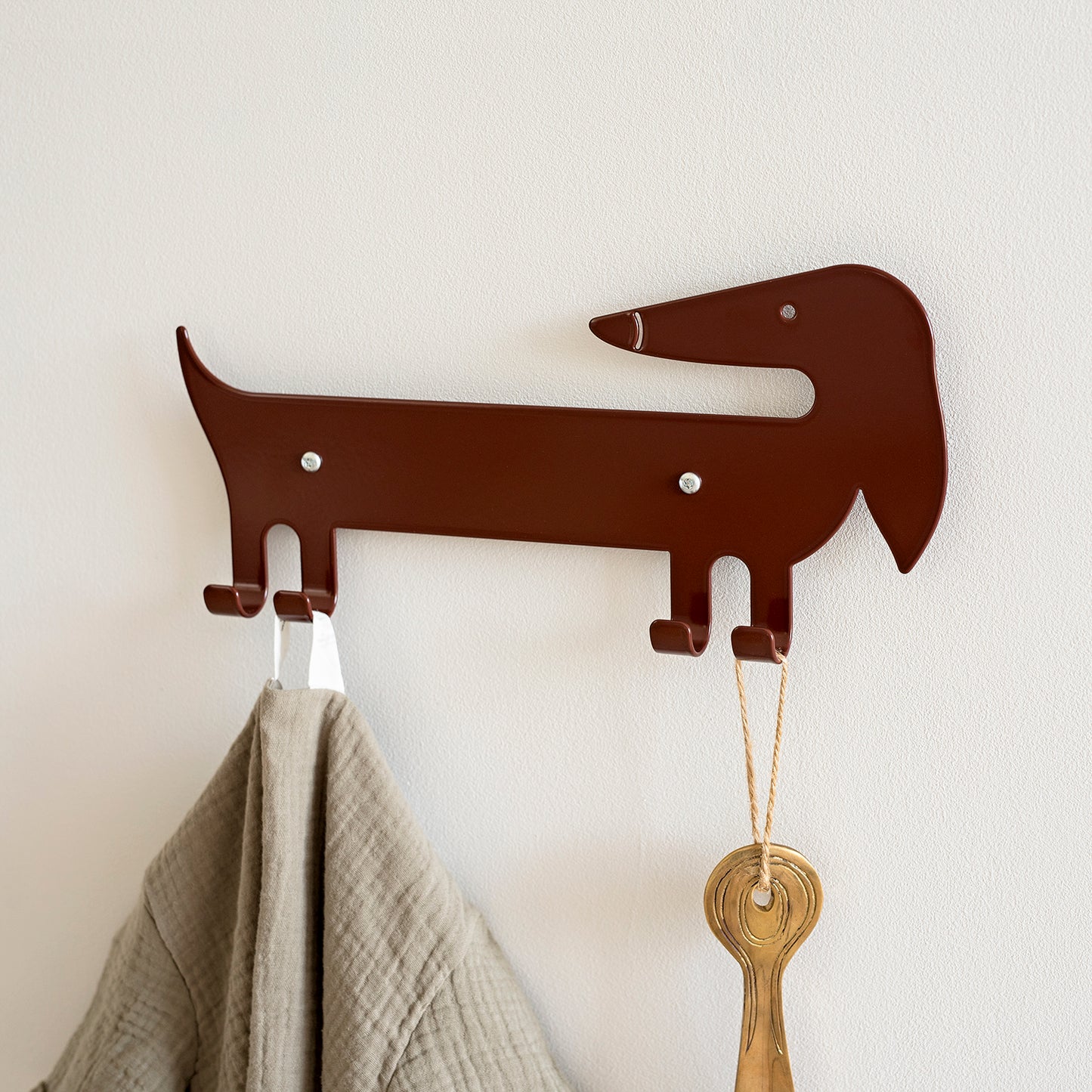 Kids Wall Hook Dachshund Brown